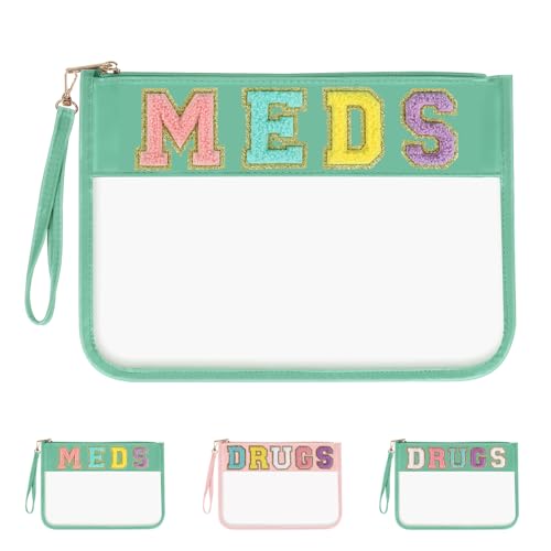 Iqimott Chenille Brief Patch Bag Clear MEDS Drogen Tasche, Preppy Tragbare Kosmetik Make-up Tasche, AB-Green-Meds von Iqimott