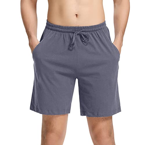 Irdcomps Schlafanzughose Kurz Herren Pyjamahose 100% Baumwolle Schlafshorts Männer Bermudahose Pyjama Hose Schlafhose Freizeithose Shorty Sommer Nachtwäsche mit Taschen Blaugrau L von Irdcomps