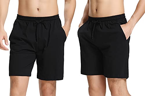 Irdcomps Schlafshorts Herren Kurz Schlafanzughosen 100% Baumwolle Pyjamahosen Schlafhosen Männer Bermudahosen Freizeithosen Shorty Sport Shorts 2er Pack Pyjama Hosen mit Taschen Schwarz XXL von Irdcomps