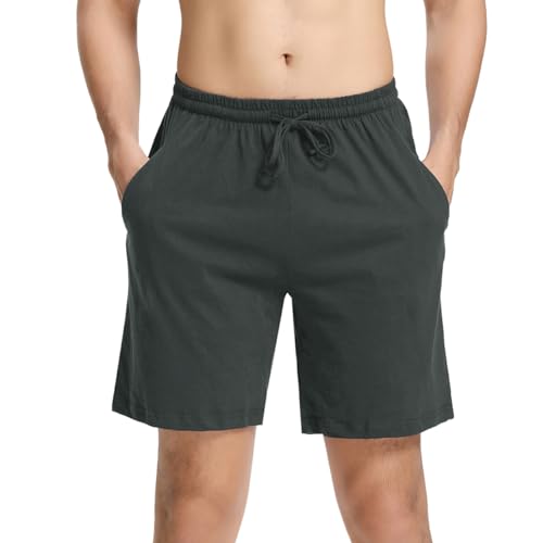 Irdcomps Herren Schlafanzughose Kurz Baumwolle Pyjamahose Schlafshorts für Männer Bermudahose Freizeithose Shorty Sommer Pyjama Hose Shorts Schlafhose Nachtwäsche mit Taschen Dunkelgrau M von Irdcomps