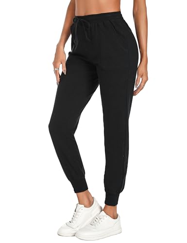 Irdcomps Jogginghose Damen Lang Sporthose Baumwolle Traininghose High Waist Freizeithose Damenhose Laufhose Frauen Jogger Leicht für Laufen Sport Yoga mit Taschen Schwarz M von Irdcomps