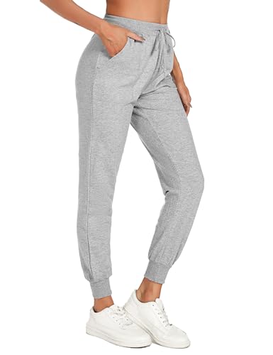 Irdcomps Jogginghose Lang Damen Traininghose Sporthose Baumwolle Sweathose Jogger High Waist Freizeithose Damenhose Fitnesshose Frauen für Laufen Sport Yoga mit Taschen Grau XL von Irdcomps