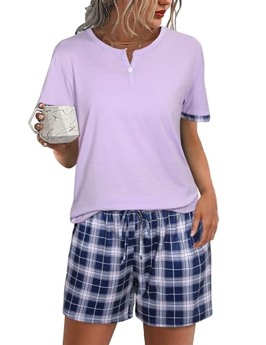 Irdcomps Schlafanzug Damen Kurz Pyjama Shorty Sommer Baumwolle Nachtwäsche Set Kurzarm Karierte Schlafanzüge Lila M Irdcomps Schlafanzug Damen Kurz Pyjama Shorty Sommer Baumwolle Nachtwäsche Set Kurzarm Karierte Schlafanzüge Lila M von Irdcomps