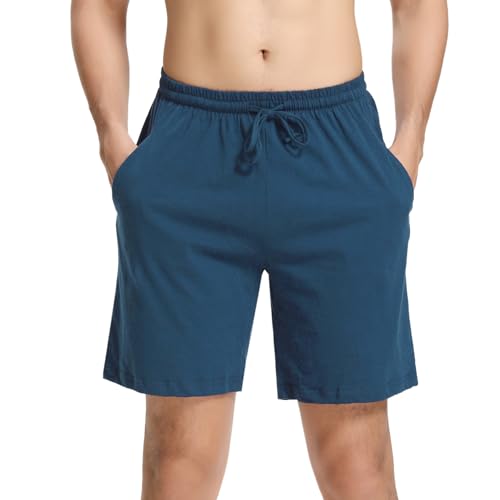 Irdcomps Schlafanzughose Kurz Herren Pyjamahose Schlafshorts 100% Baumwolle Schlafhose für Männer Bermudahose Freizeithose Shorty Sommer Shorts Nachtwäsche mit Taschen Dunkelblau XL von Irdcomps