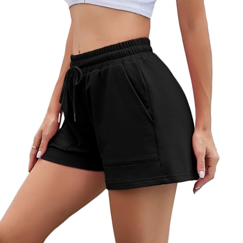 Irdcomps Kurze Hose Damen Shorts Sportshorts Jogginghose Kurz Baumwolle Laufhose Basketball Shorts Trainingshose High Waist Atmungsaktiv Sommer Running Basketball Schwarz S von Irdcomps