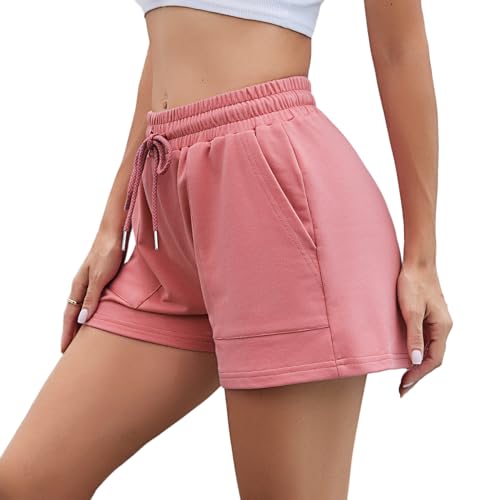 Irdcomps Sportshorts Damen Kurze Hose Shorts Sporthose Running Shorts Sport Shorts Sommer Trainingshose High Waist mit Taschen Elastischer Bund zum Fitness Basketball Rosa L von Irdcomps