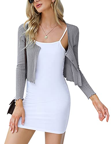 Irevial Bolero Damen Langarm Jacke Elegant Damen Cardigan Strickjacke Kurz Tops Jäckchen Oberteile Grau M von Irevial