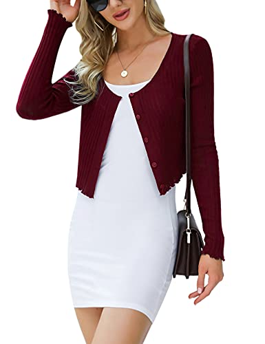 Irevial Bolero Damen Langarm Jacke Elegant Damen Cardigan Strickjacke Kurz Tops Jäckchen Oberteile Rotwein S von Irevial