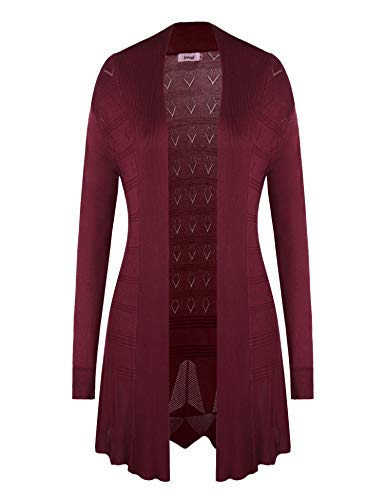 Irevial Sommer Strickjacke Damen Lang Cardigan Casual Langarm Wasserfall Jacke,Rotwein,L von Irevial