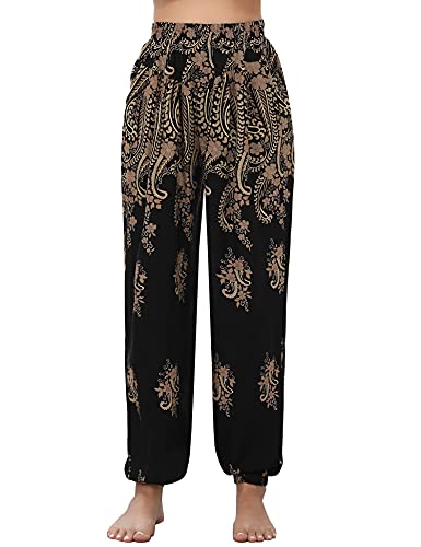 Irevial Damen Irevial Damen Haremshose Hippie Hose Baumwolle Strandhose Yogahose Pilates Sommerhose Yoga Pants, Schwarzer Cashew, M EU von Irevial