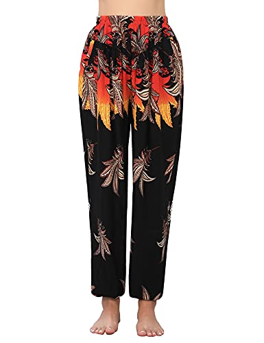 Irevial Damen Irevial Haremsbukser til kvinder hippie bukser bomuld strandbukser Pilates sommerbukser Yoga Pants, Schwarz-große Blume, M EU von Irevial