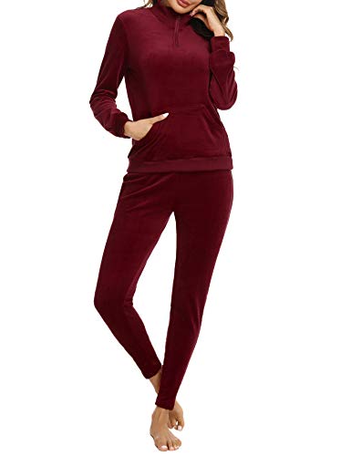 Irevial Damen Irevial Damen Velours Hausanzug Tracksuits, Weinrot, L EU von Irevial