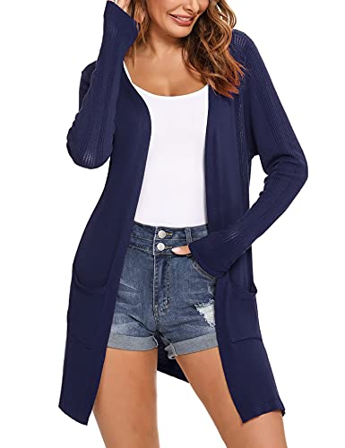 Irevial Damen Irevial Losse casual gebreide vesten met lange mouwen, cardigan, lang, dun, bolero voor de zomer Cardigan Sweater, Navy Blau, XL EU von Irevial