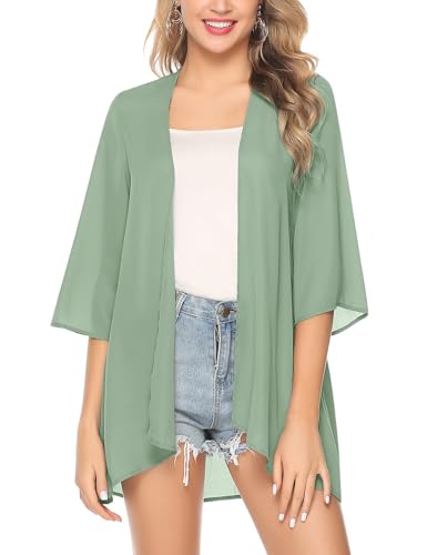 Irevial Damen Kimono Cardigan Chiffon Strand Cover Up Elegante Leichte Sommerjacke für Freizeit Ferien, Einfarbig-Mint, M von Irevial