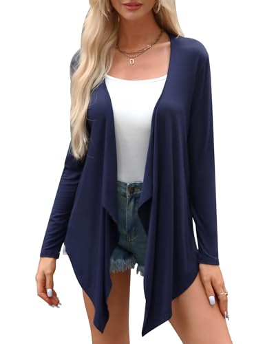 Irevial Damen Strickjacke Sommer Cardigan Elegant Wasserfall Cardigans Vorne Offen Strick Jacken Frühling Herbst Navy XXL von Irevial