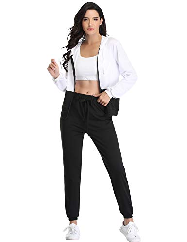 Irevial Damen Jogginganzug Reißverschluss Kapuzen Trainingsanzug Set Herbst Fitness Jogging Tennis Laufen Yoga Jacke und Hosen Anzug Set 2022-Schwarz Weiß L von Irevial