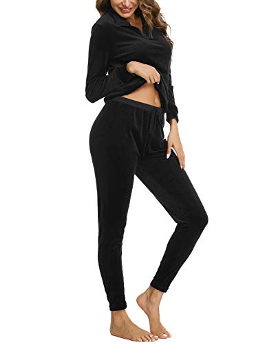 Irevial Damen Irevial Damen Velours Hausanzug Tracksuits, Schwarz, M EU von Irevial