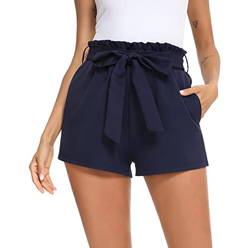 Irevial Shorts Sommer Kurze Hosen Kordelzug Weitem Bein Elastischer Taille Tasche Shorts Blau M von Irevial