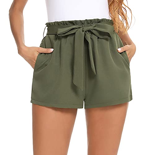 Irevial Kurze Hose Damen Sommer Kordelzug weitem Bein elastischer Taille Tasche Shorts Grün XL von Irevial