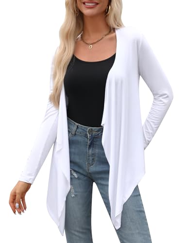 Irevial Strickjacke für Damen Elegant Cardigan Unregelmäßiger Saum Locker Lässig Leichtes Frauen Herbst Langarm Cardigans Weiß XXL von Irevial