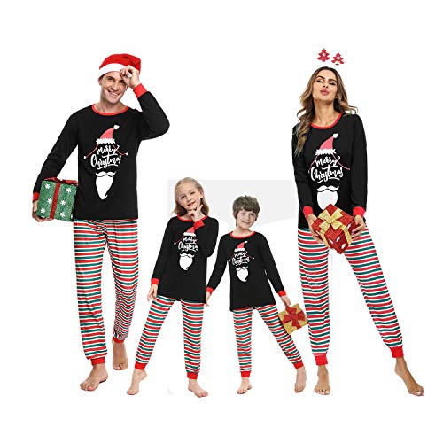 Irevial Kind Irevial Weihnachten Familie Schlafanzug Outfit Nachtwäsche Pajama Set, Kind-schwarz, XXL EU von Irevial