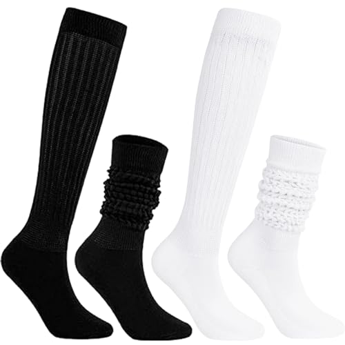 Irikdescia® 2 Paar Slouch-Socken, Kniehohe, Stapelbare Socken, Vielseitig, Modisch, Süß, Warm und Weich, Extra Lang, Klobige Scrunch-Kniestrümpfe, für Damen (Schwarz, Weiß) von Irikdescia