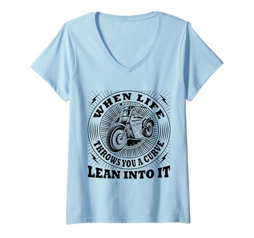 Damen Lean Into The Curve Motorradfahrer, Retro-Design T-Shirt mit V-Ausschnitt Damen Lean Into The Curve Motorradfahrer, Retro-Design T-Shirt mit V-Ausschnitt von Iron Throttle Apparel Co.