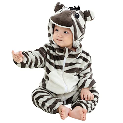 Irypulse Baby Flanell Spielanzug 30-36M Tier Strampler Winter Warm Overall mit Kapuze Jumpsuit Junge und Mädchen Süß Pyjama (Grau Braun-120) von Irypulse