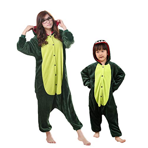 Irypulse Kinder Schlafanzug Flanell Onesie Pyjamas Kinder Cosplay Kostüme Jungen Mädchen Tier Outfit Dinosaurier (Grün-140) von Irypulse