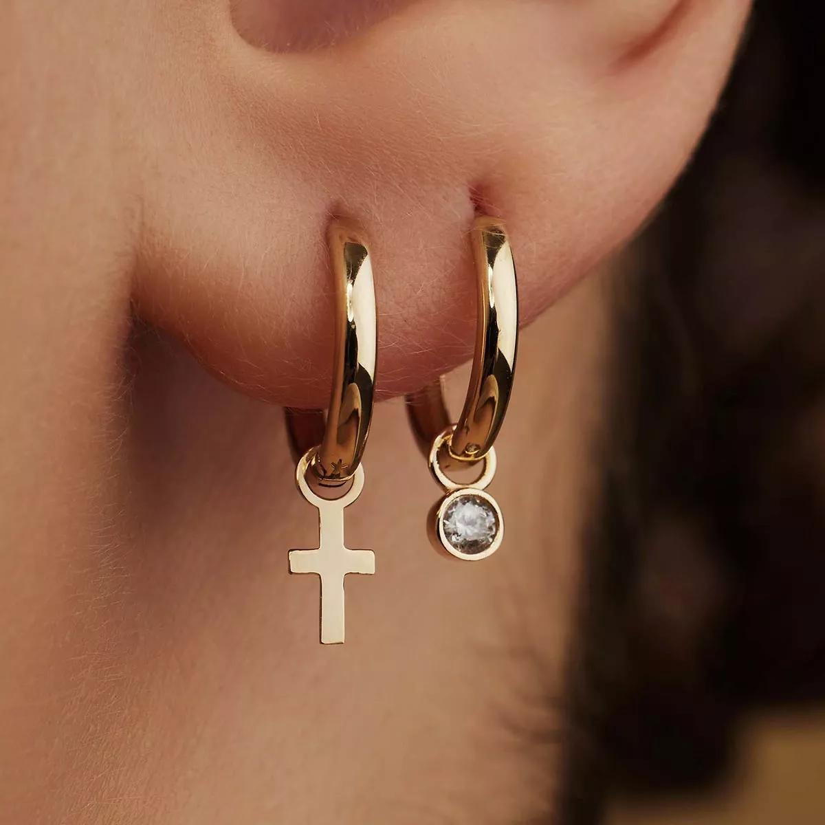 Isabel Bernard Ohrringe - Monceau Solange 14 karat hoop earrings with cross - Gr. unisize - in Gold - für Damen von Isabel Bernard