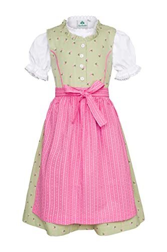 Isar-Trachten Kinder Dirndl 3-TLG. Kleid Bluse Schürze für Mädchen Oktoberfest Kirchweih Hochzeit Sonntagausflug rosa/grün von Isar-Trachten