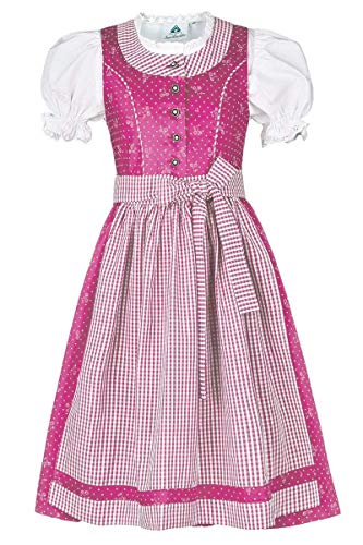Isar-Trachten Mädchen Kinderdirndl mit Bluse pink, PINK (pink), 116 von Isar-Trachten