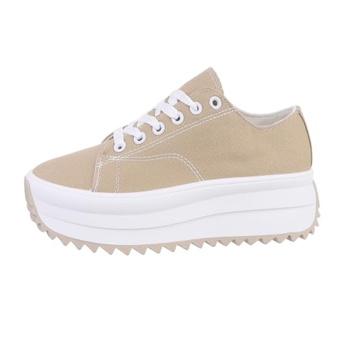 Ital Design Damenschuhe Freizeitschuhe Sneakers Low, LT230-2-, Textil, Hellbraun Weiß, Gr. 41 von Ital Design