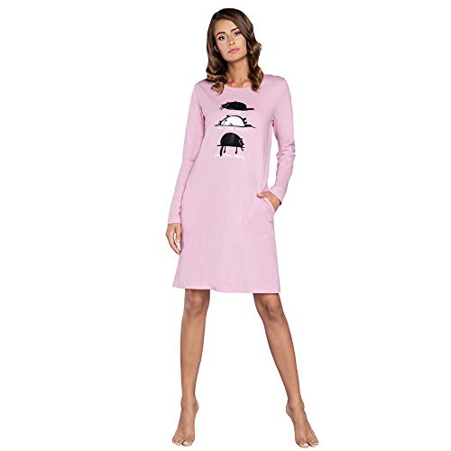 Italian Fashion Damen warme Nachthemd Nachtwäsche aus Baumwolle Rundhals Lässige Schlafhemd Sleepshirt Sleepwear Schlafanzug Model Herbst und Winter 2021 (L, Rosa) von Italian Fashion