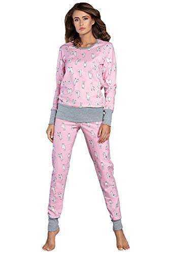 Italian Fashion Damen Schlafanzug aus Baumwolle, Ladies’ Pyjama Set Long-Sleeved, Checked Pyjama Set, Night Wear, Soft and warm (L, Rosa) von Italian Fashion