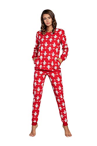 Italian Fashion Damen Schlafanzug aus Baumwolle, Ladies’ Pyjama Set Long-Sleeved, Checked Pyjama Set, Night Wear, Soft and warm (M, Rot) von Italian Fashion