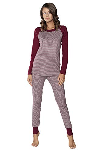 Italian Fashion Damen Schlafanzug lang Pyjama Set | Nachtwäsche Hausanzug Langearm Rund Ausschnitt Zweiteiliger Sleepwear M007 (L, Bordo) von Italian Fashion