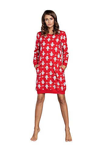Italian Fashion Damen warme Nachthemd Nachtwäsche aus Baumwolle Rundhals Lässige Schlafhemd Sleepshirt Sleepwear Schlafanzug Model Herbst und Winter 2021 (XL, Rot) von Italian Fashion