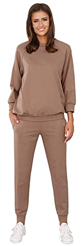 Italian Fashion Damen 2teiliger Sportanzüg Trainingsanzug modisch Set (2XL, Karamellfarbe) von Italian Fashion