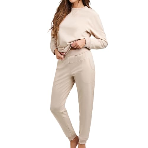 Italian Fashion Damen Lounge Anzug | Freizeitanzug | Hausanzug Panama, beige, L von Italian Fashion