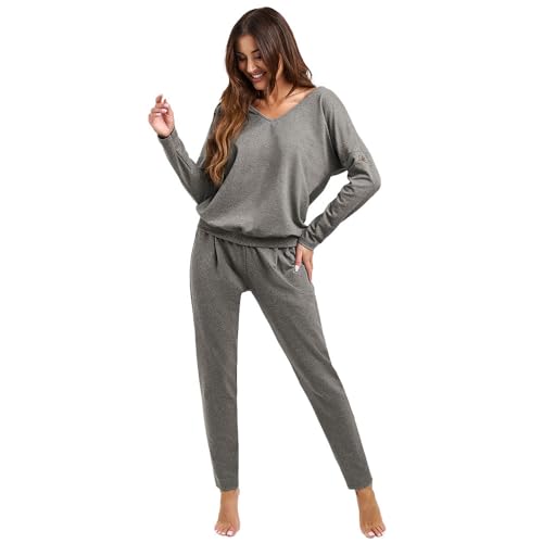 Italian Fashion Damen Lounge Anzug | Freizeitanzug | Hausanzug lang Karina, grey, L von Italian Fashion