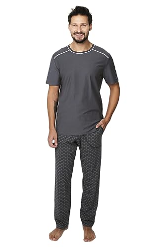 Italian Fashion IF ABEL Herren moderner Langer Schlafanzug/Pyjama aus 100% Baumwolle, lang dunkelgrau, Gr. XL von Italian Fashion