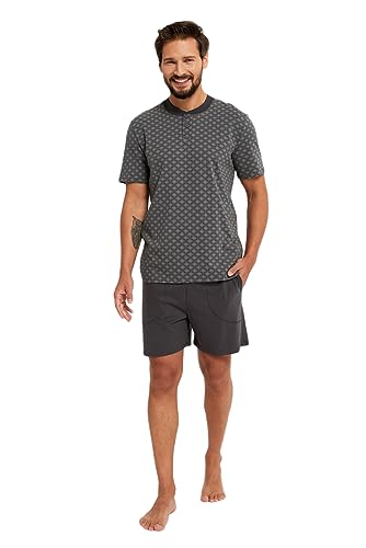 Italian Fashion IF Balmer Herren moderner kurzer Schlafanzug/Shorty aus 100% Baumwolle, kurz dunkelgrau Karos, Gr. XL von Italian Fashion