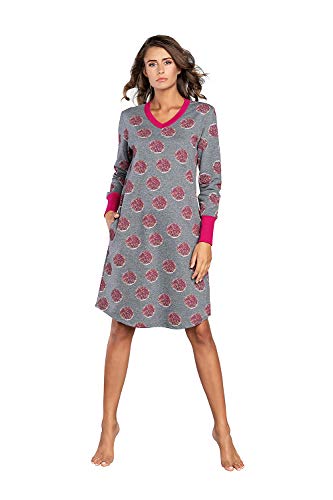 Italian Fashion Damen Nachthemd Nachtwäsche Nachtkleid Aus Baumwolle Rundhals Lässige Schlafhemd Sleepshirt Schlafanzug Damen Sleepwear Mit Vordertasche (S, Melange) von Italian Fashion