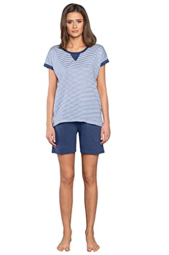 Italian Fashion IF Damen Pyjama Set Schlafanzug Kurz Baumwolle Nachtwäsche Kurzarm Sommer Top und Short Zweiteilig Sleepwear Schlafanzug Hausanzug 2021 (XXL, Marine) von Italian Fashion