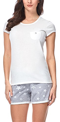 Italian Fashion IF Damen Pyjama Set Schlafanzug Kurz Baumwolle Nachtwäsche Kurzarm Sommer Top und Short Zweiteilig Sleepwear Schlafanzug Hausanzug 2021 von Italian Fashion