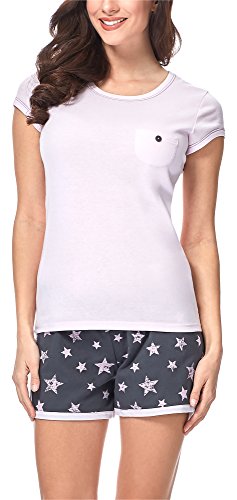 Italian Fashion IF Damen Pyjama Set Schlafanzug Kurz Baumwolle Nachtwäsche Kurzarm Sommer Top und Short Zweiteilig Sleepwear Schlafanzug Hausanzug von Italian Fashion