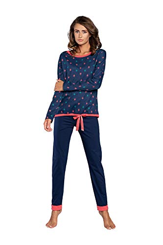 Italian Fashion Damen Schlafanzug aus Baumwolle, Ladies’ Pyjama Set Long-Sleeved, Checked Pyjama Set, Night Wear, Soft and warm (S, Marine/Rosa) von Italian Fashion