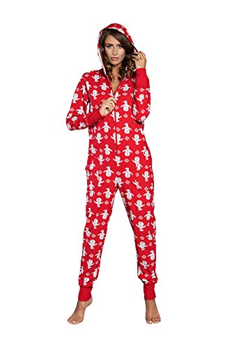 Italian Fashion Damen Schlafanzug aus Baumwolle, Pijama Onesie schönes Jumpsuit Long Sleeve Bodysuit mit Kapuze | Nachtwäsche oder Hausanzug Modell mit Taschen von Italian Fashion