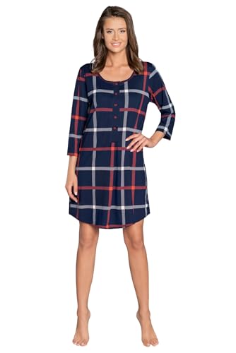 Italian Fashion Damen warme Nachthemd Nachtwäsche aus Baumwolle Rundhals Lässige Schlafhemd Sleepshirt Sleepwear Schlafanzug (Marine, L) von Italian Fashion